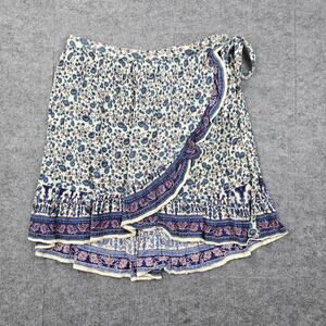Bila Skirt Womens Large Floral Boho Ruffle Wrap Lightweight Rayon India Y2K